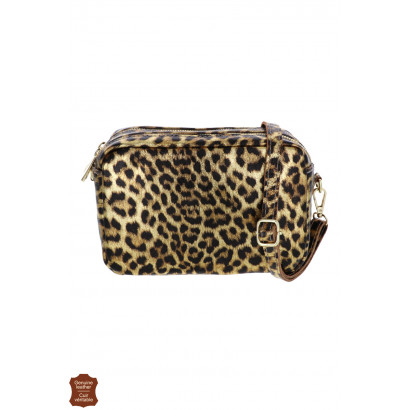 NINA, SHINY LEATHER SADDLE BAG, LEOPARD PATTERN