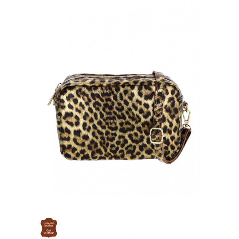 NINA, GLANZEND LEREN HANDTAS, LEOPARD PATROON