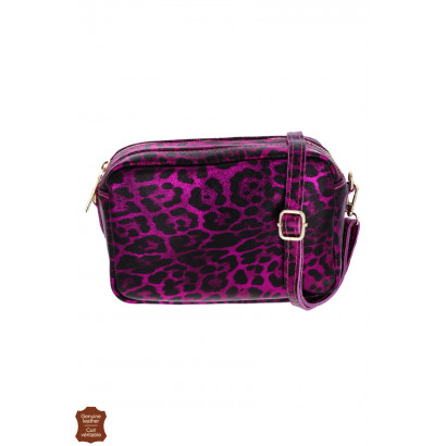 NINA, GLANZEND LEREN HANDTAS, LEOPARD PATROON