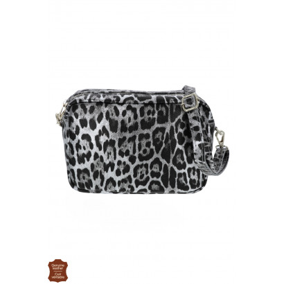 NINA, GLANZEND LEREN HANDTAS, LEOPARD PATROON