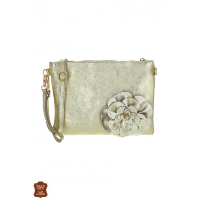 FLORINE, SAC BANDOULIÈRE CUIR BRILLANT AVEC FLEUR