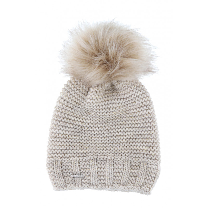 CABLE KNITTED HAT WITH POMPON IN FAKE FUR