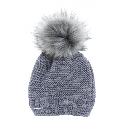 CABLE KNITTED HAT WITH POMPON IN FAKE FUR