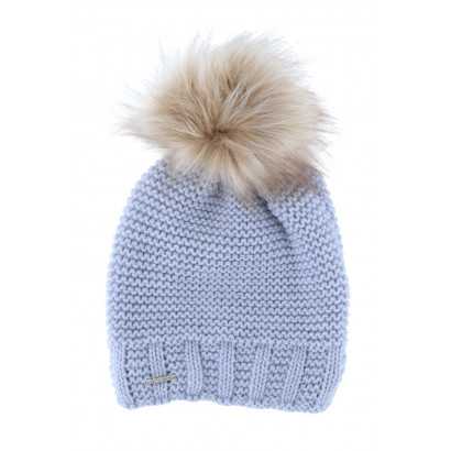 CABLE KNITTED HAT WITH POMPON IN FAKE FUR