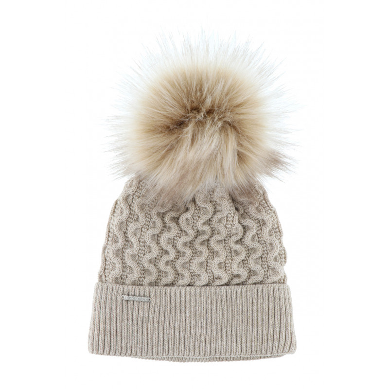 KNITTED HAT WITH POMPON WITH ZIGZAG