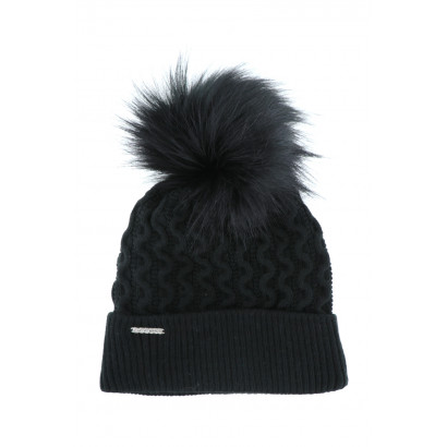 GORRO DE PUNTO CON POMPONES CON ZIGZAG