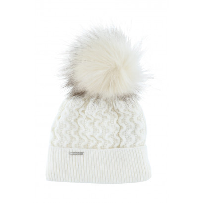 GORRO DE PUNTO CON POMPONES CON ZIGZAG