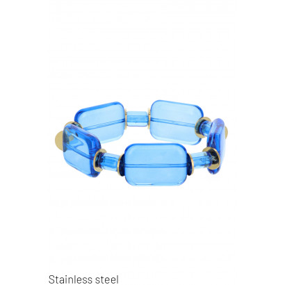 BRACELET  ACIER SUR ELASTIQUE AVEC CRISTAL COLORE