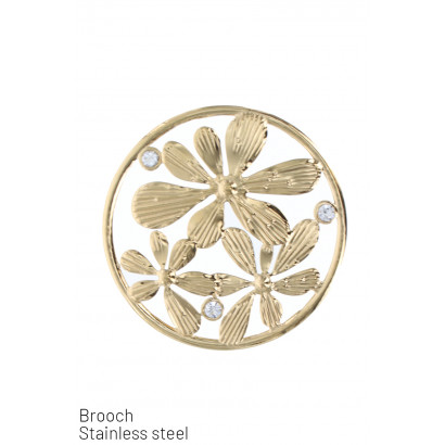 BROCHE MET BLOEMEN EN GEFACETTEERDE STEEN