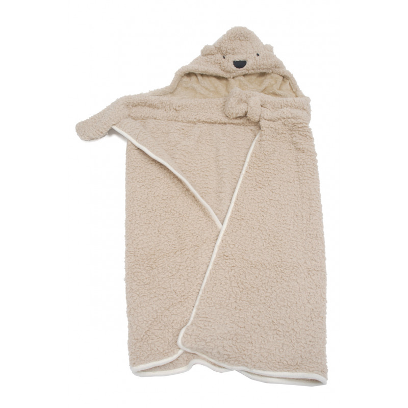 KIDS SIZE, FUR IMITATION PONCHO WITH BEAR HOOD