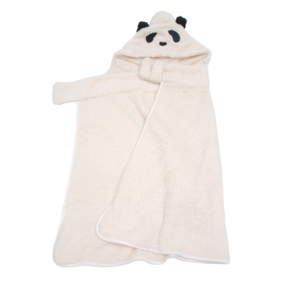 KIDS SIZE, FUR IMITATION PONCHO WITH PANDA HOOD