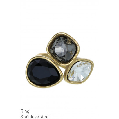 STAINLESS STEEL RING & STONE, BAROQUE STYLE