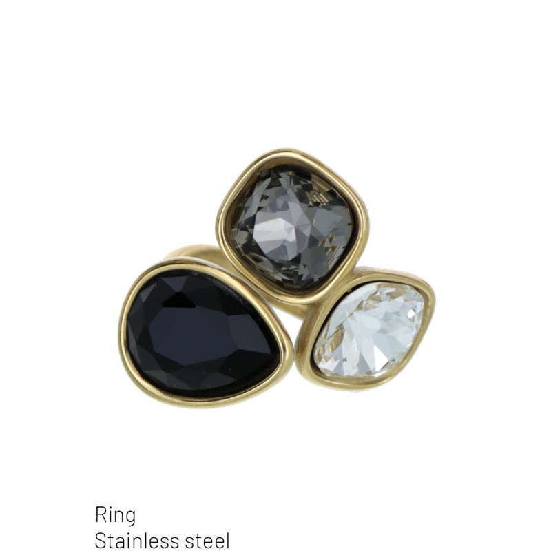 STAINLESS STEEL RING & STONE, BAROQUE STYLE