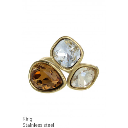 STAINLESS STEEL RING & STONE, BAROQUE STYLE