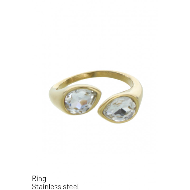 STAINLESS STEEL RING WITH DROP SHAPE RHINESTONES