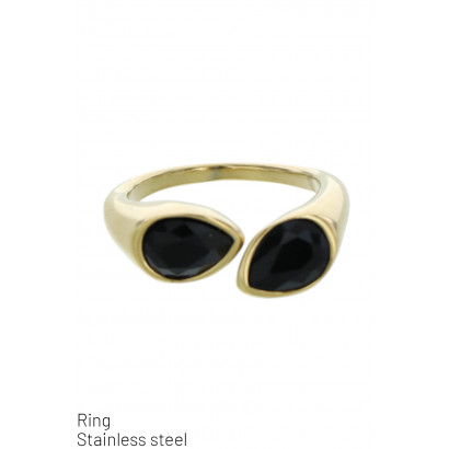 STAINLESS STEEL RING WITH DROP SHAPE RHINESTONES