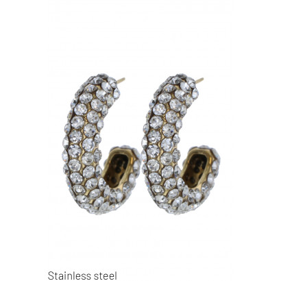 STEEL EARRING ROUND SHAPE WITH RHINESTONES