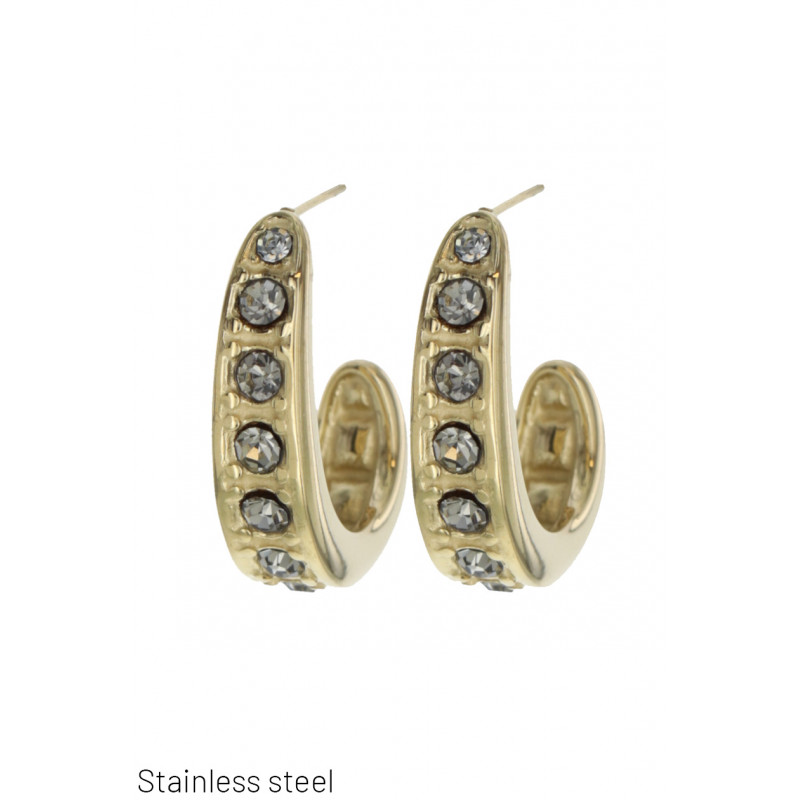 EARRINGS STAINL STEEL ROUND SHAPE & RHINESTONES