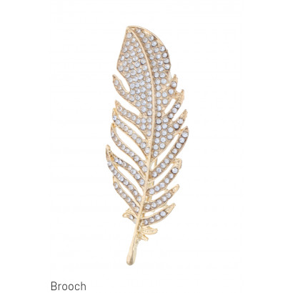 BROOCH WITH FEATHER AND RHINESTONES