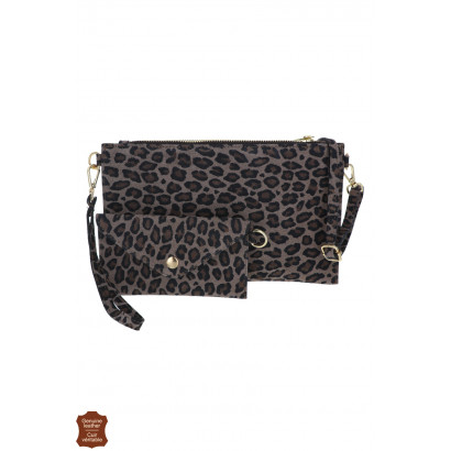 SONIA, SUEDE BAG LEOPARD PATTERN W/WALLET