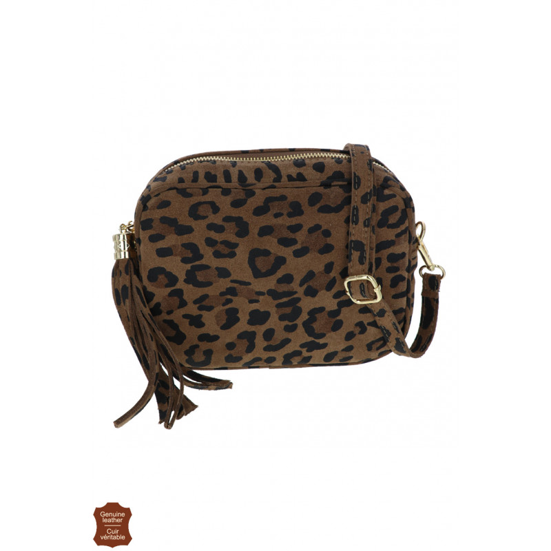 VALY, SUEDE SHOULDER BAG WITH LEOPARD PATTERN