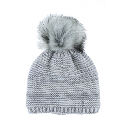 KNITTED HAT WITH POMPON AND LUREX