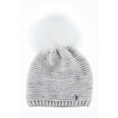 KNITTED HAT WITH POMPON AND LUREX