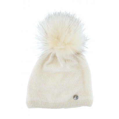 KNITTED HAT WITH  LUREX AND POMPOM