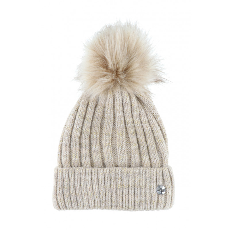 KNITTED HAT WITH TURN UP, LUREX AND POMPON