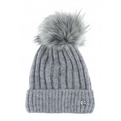 KNITTED HAT WITH TURN UP, LUREX AND POMPON