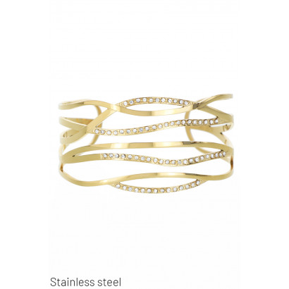 STIJVE STALEN ARMBAND MET GOLVEN & STRASS