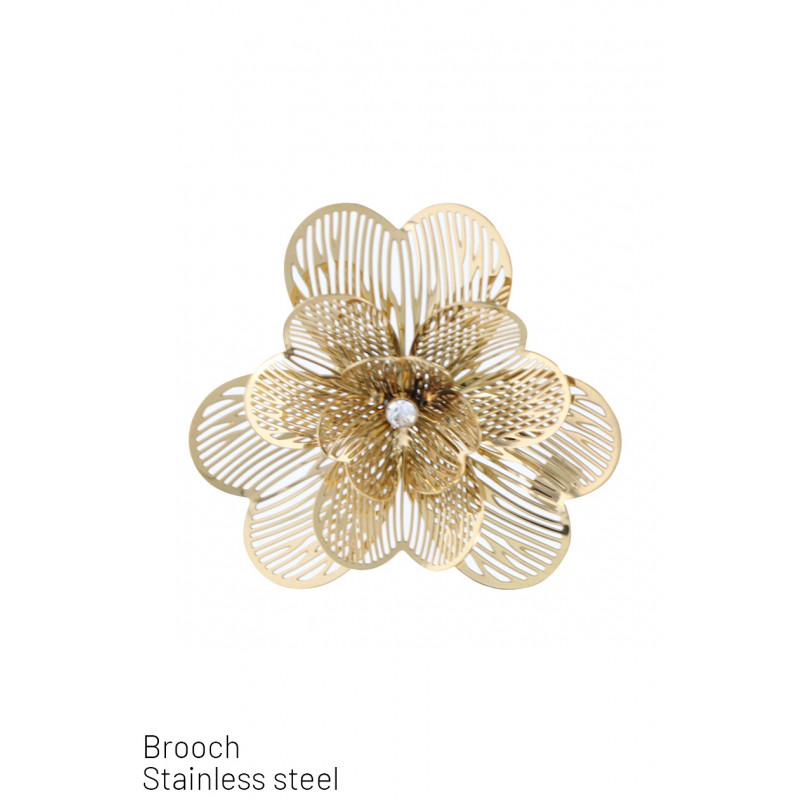 STEEL BROOCH WITH FLOWER SHAPE AND STRASS