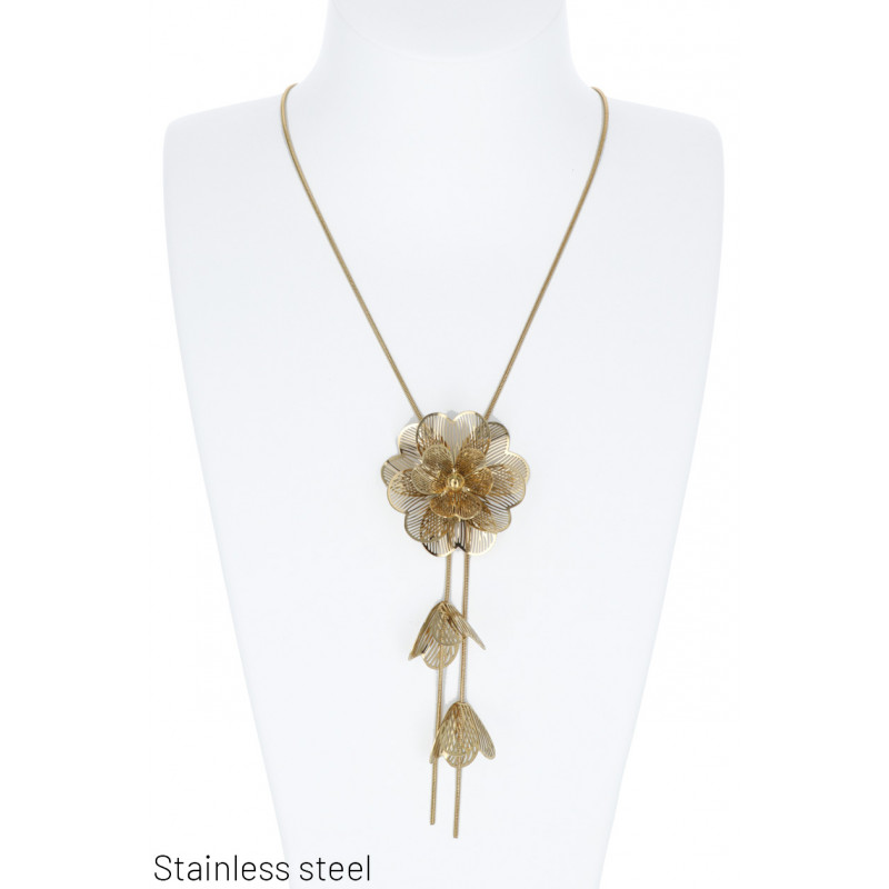 COLLIER EN ACIER AVEC PENDENTIF FLEURS