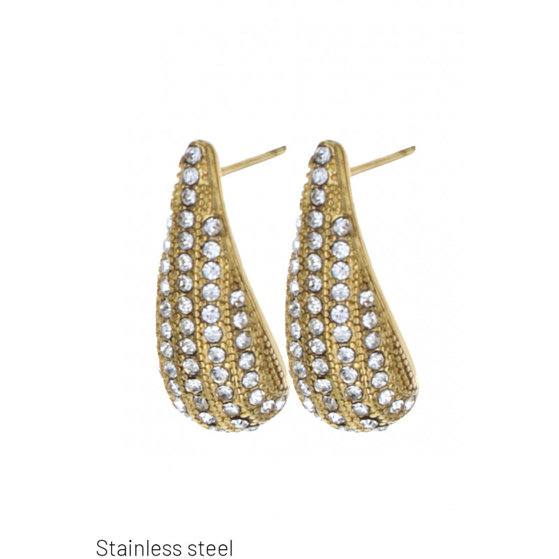 STEEL EARRING DROP SHAPE WITH RHINESTONES