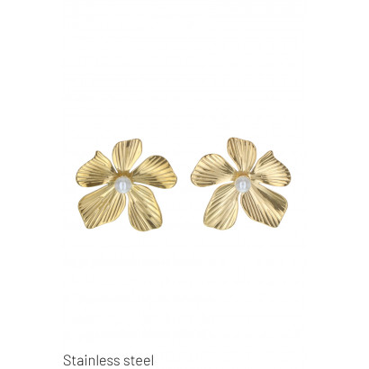 BOUCLES D'OREILLES ACIER FORME FLEURS AVEC PERLES