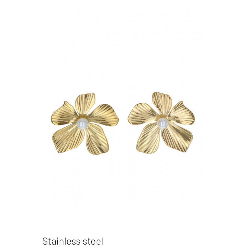 STEEL EARRING FLOWER SHAPE WITH PEARLS