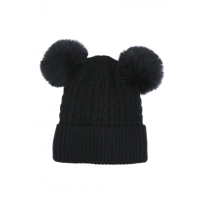 KIDS KNITTED HAT WITH TWO POMPONS AND LUREX