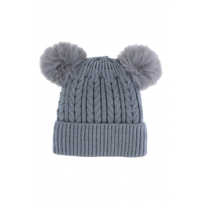 KIDS KNITTED HAT WITH TWO POMPONS AND LUREX