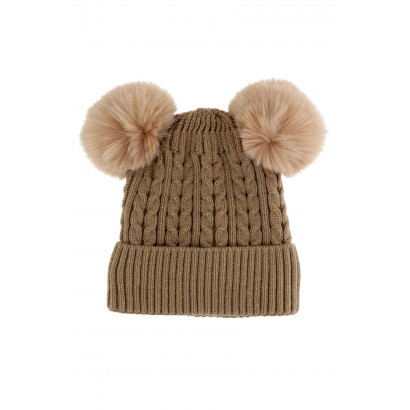 KIDS KNITTED HAT WITH TWO POMPONS AND LUREX