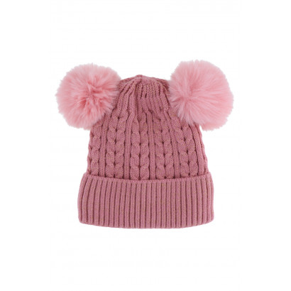 KIDS KNITTED HAT WITH TWO POMPONS AND LUREX