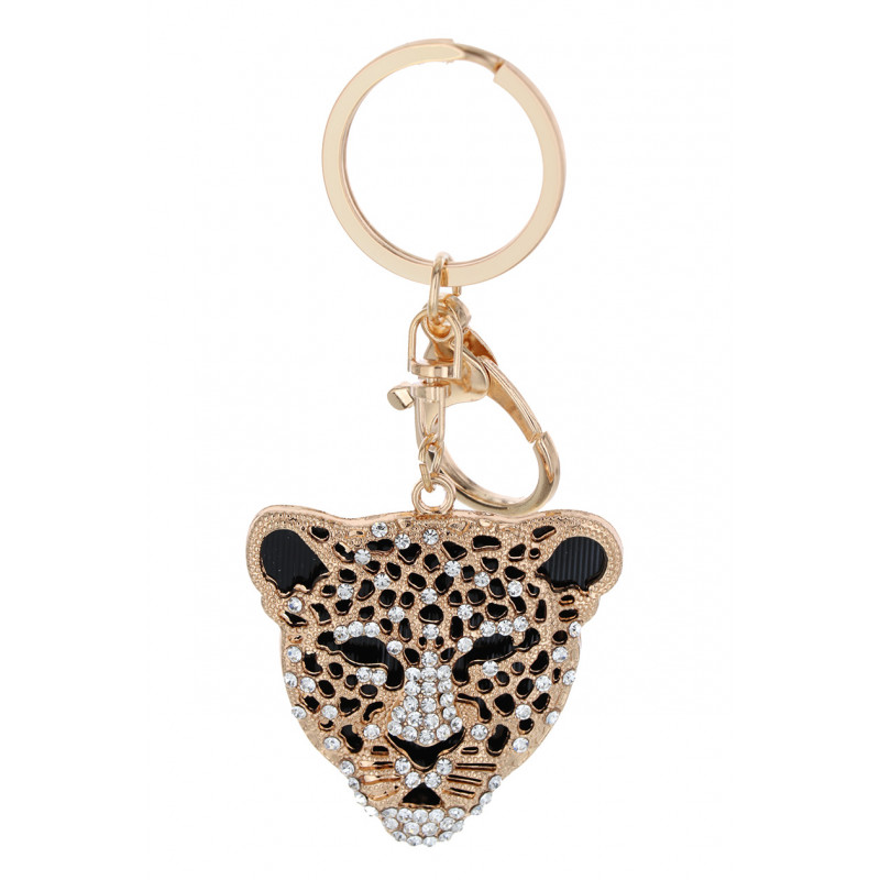 PORTE-CLEFS FORME DE TÊTE DE TIGRE ET STRASS