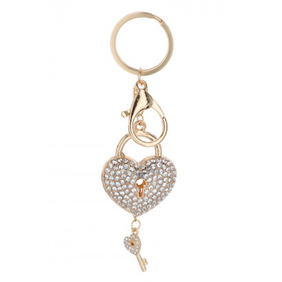 KEYRING WITH HEART SHAPE WITH RHINESTONES & KEY