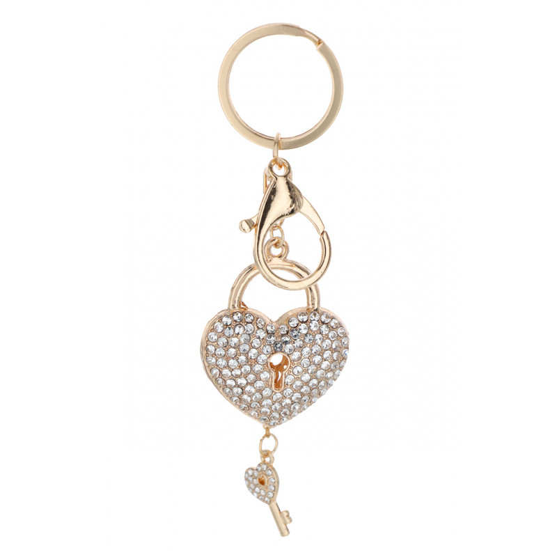 KEYRING WITH HEART SHAPE WITH RHINESTONES & KEY