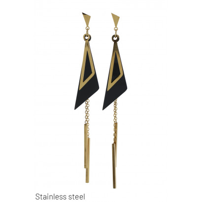 BOUCLES D'OREIL. ACIER FORME GEOMETRIQUE ET CHAINE