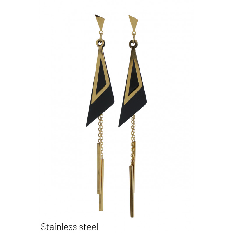 BOUCLES D'OREIL. ACIER FORME GEOMETRIQUE ET CHAINE