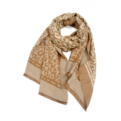 WOVEN SCARF ANIMAL PRINT WITH FRINGES