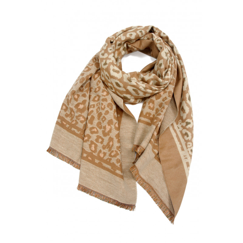 FOULARD TISSE IMPRIME ANIMAL AVEC FRANGES