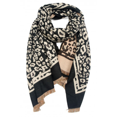 FOULARD TISSE IMPRIME ANIMAL AVEC FRANGES