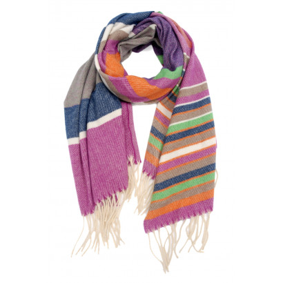 WOVEN WINTER SCARF PRINTED STRIPES WITH FRANGES