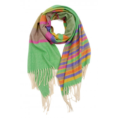 WOVEN WINTER SCARF PRINTED STRIPES WITH FRANGES